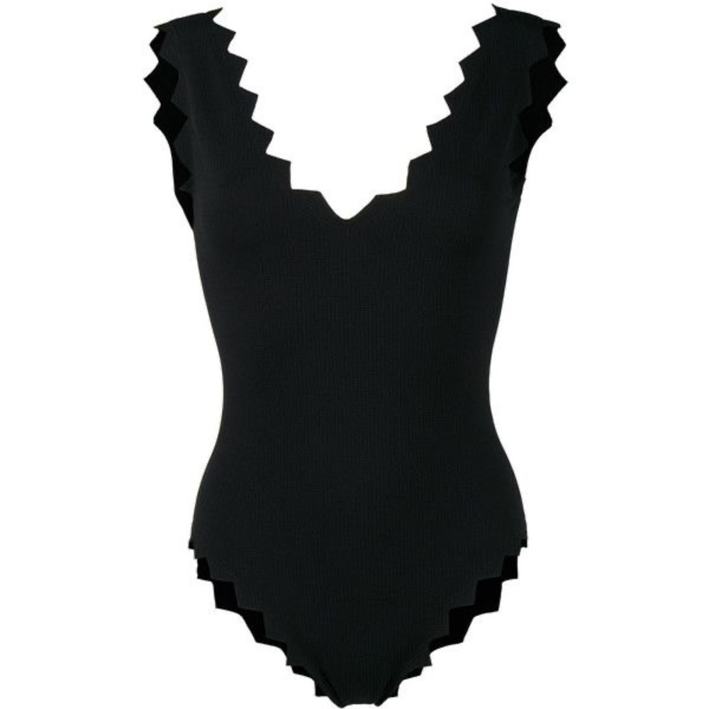SOLD Marysia Black Maillot V-Neck Scallop Zig Zag One Piece Swimsuit Size Small - Picture 3 of 14